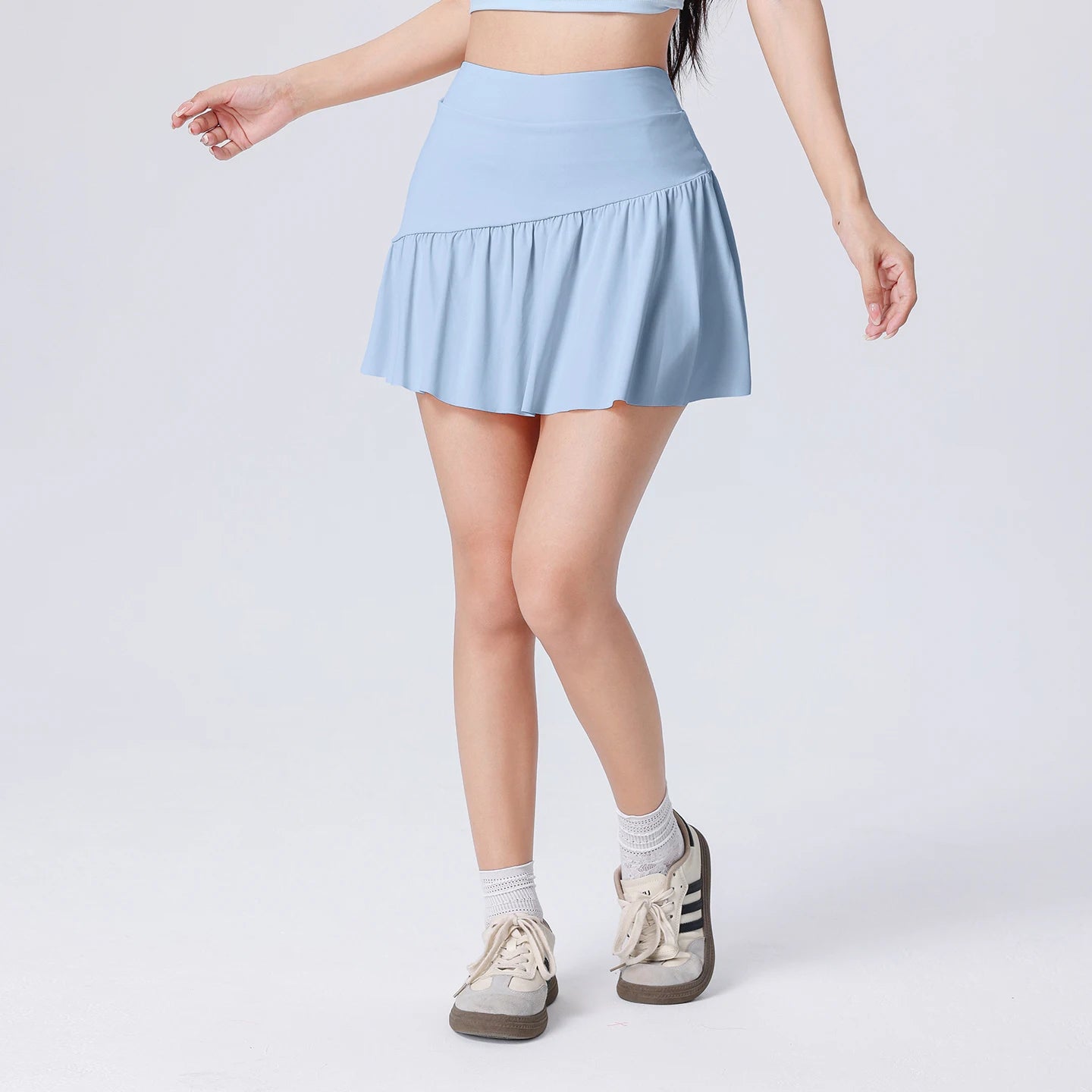 Women High Waist Asymmetrical Tennis Skirt Built-in Shorts Quick Dry Breathable Workout Running Sports Mini Skort