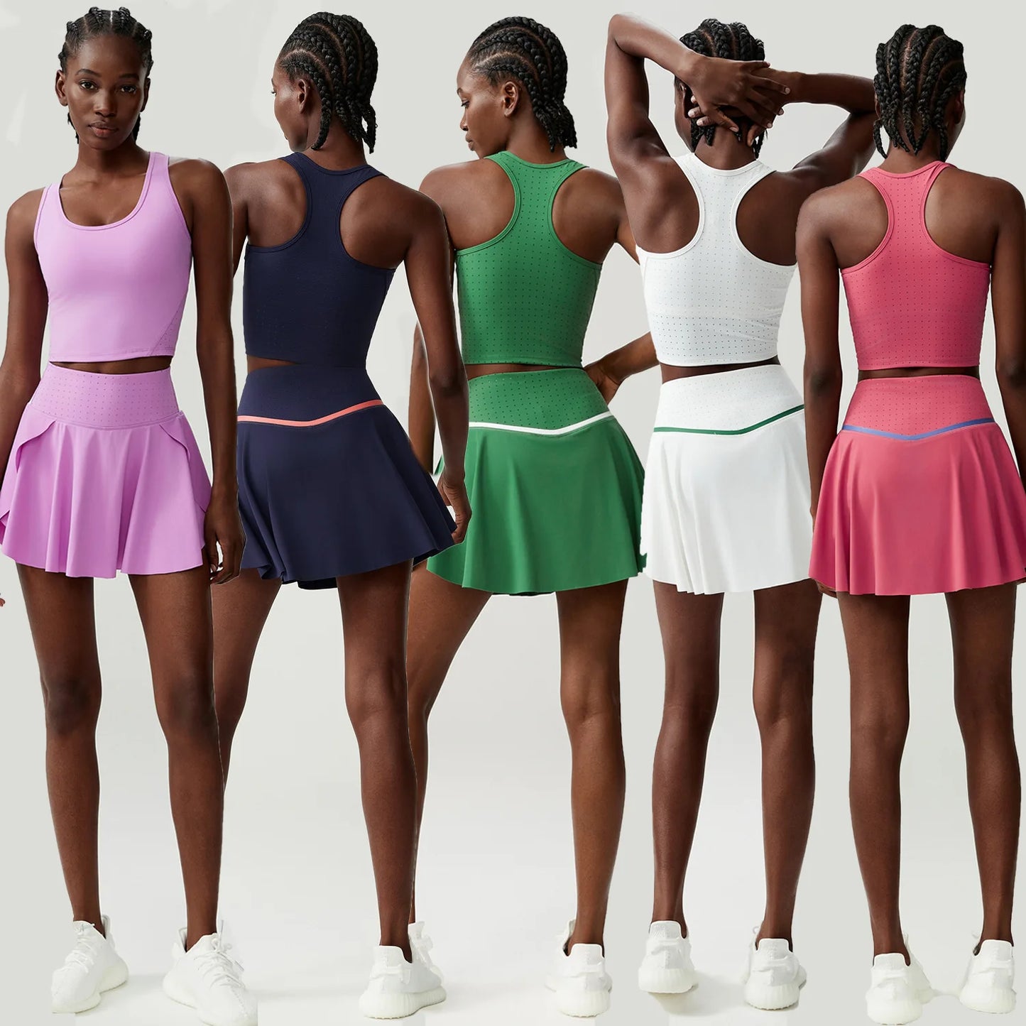 Tennis Skirt Set for Women Quick-drying Badminton Golf Sports Skirt Fitness Breathable Tank Top Bra Workout Pleated Skorts Suit