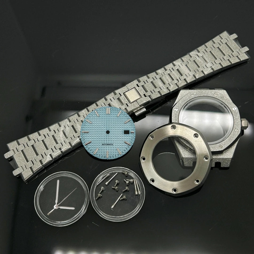 41mm Gold Black Matte Star Sand Steel Case Strap with 31.8mm Watch Dial for Oak NH35 NH36 NH70 Automatic Movement Watch Hands