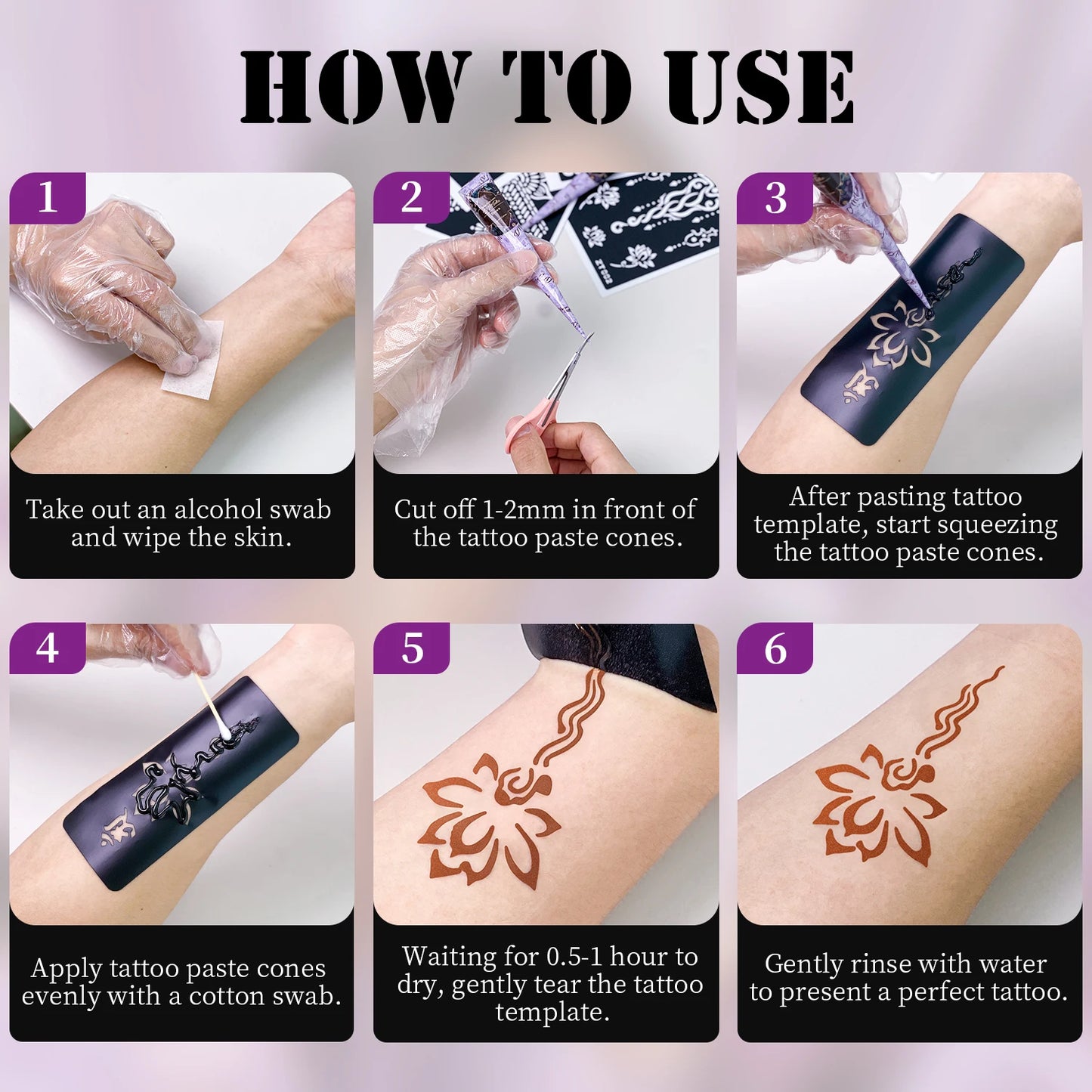 Temporary Tattoos Stencils Kit 3 Color(Brown Black Maroon) Ink with Gloves DIY Body Art Painting for Women Men Adults Kids