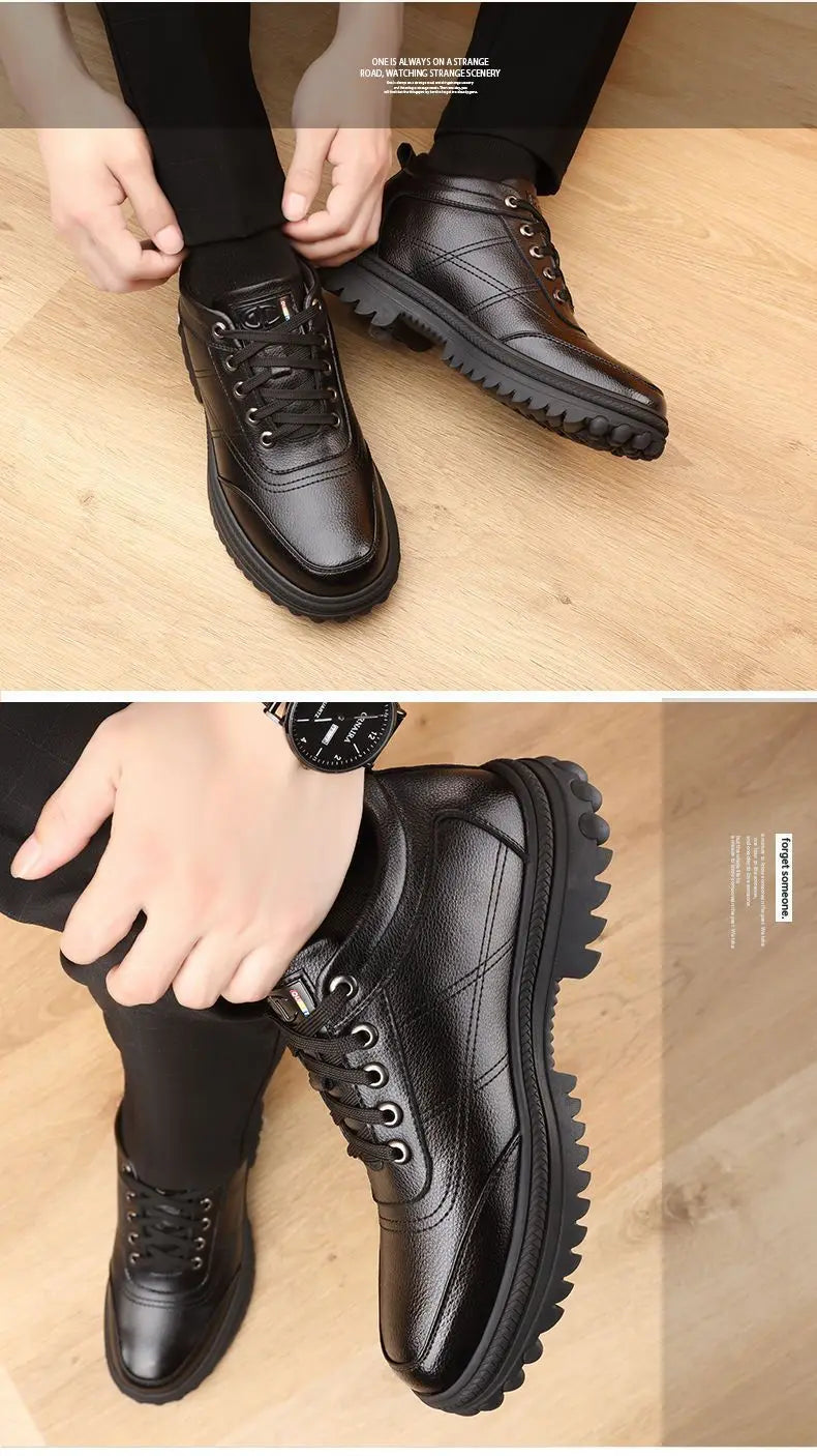 Men's Winter Thickened Warmth Casual Shoes Fleece Lined Business Style Leather Shoes Low Top Lace up Comfortable Alligator Pa...