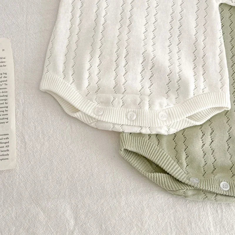 INS Summer Baby Knitwear Romper 0-3Years Newborn Boy Girl Solid Color Short Sleeve O-Neck Knitted Bodysuit One-Pieces Clothes