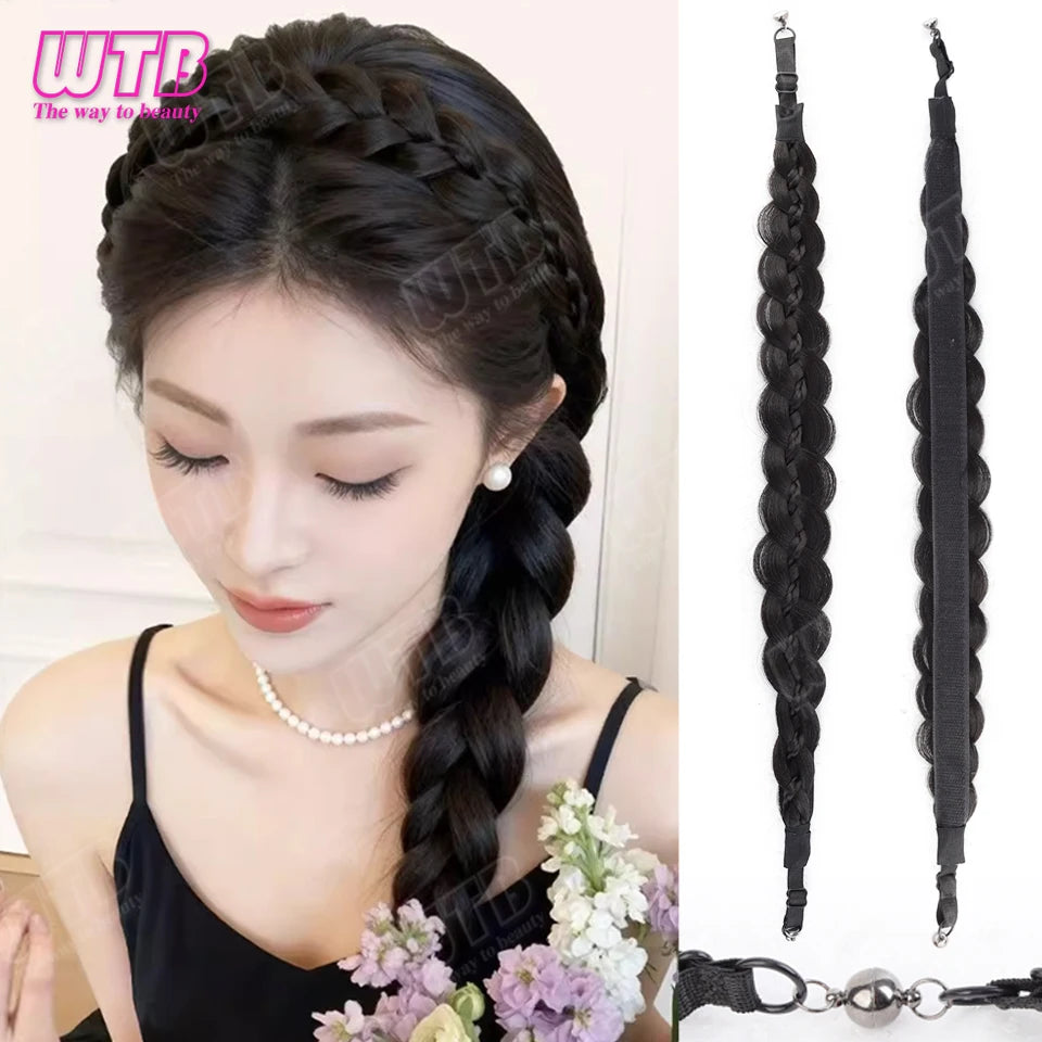 WTB Synthetic Hairband Wig for Women Magnetic Snap Style Fishtail Braid Hairband Wig with Velcro Suitable for Everyday Wear