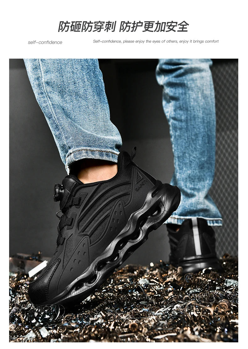 Rotating Button New Safety Shoes Men Anti-smash Anti-puncture Work Shoes Fashion Men Sport Shoes Security Protective Boots Men