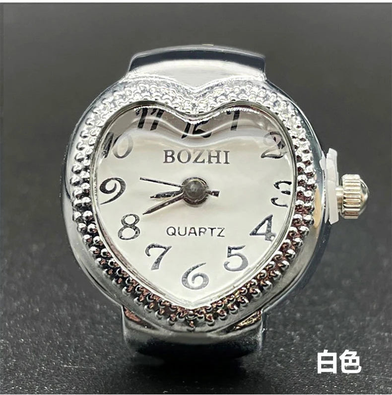 Kiss Jewelry Women Men Creative Heart Shape Clock Quartz Watch Rings Couples Elastic Strap Alloy Dial Watches Finger Ring Gift