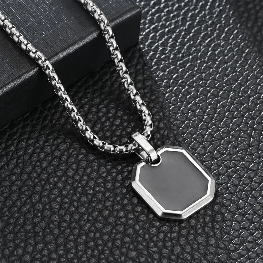 Hiphop Men's Black Onyx Square Pendant Necklace Tarnish Free Stainless Steel Custom Logo Jewelry For Gift