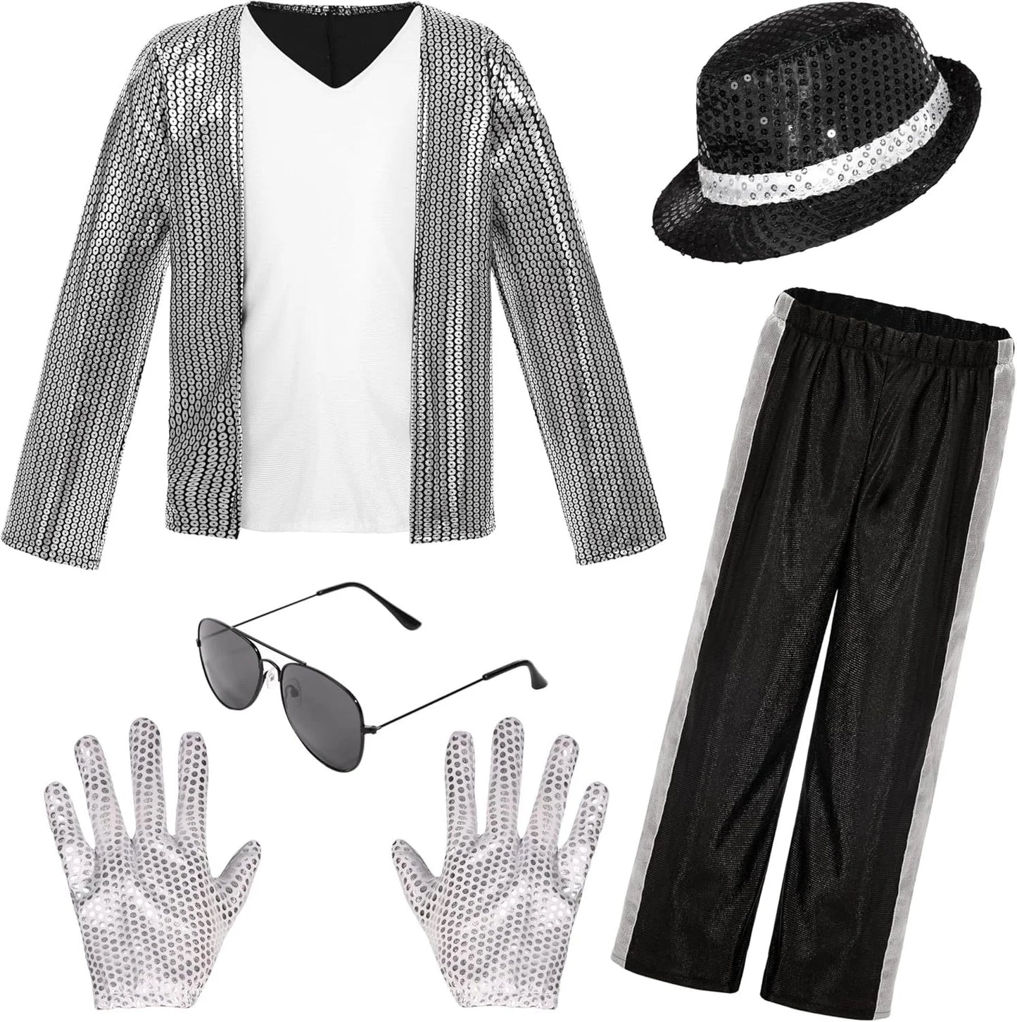 Kids Boys Michael Jackson Cosplay Costume With Accessories King Of Pop 80s Outfit Halloween Carnival Dance Fancy Dress Up
