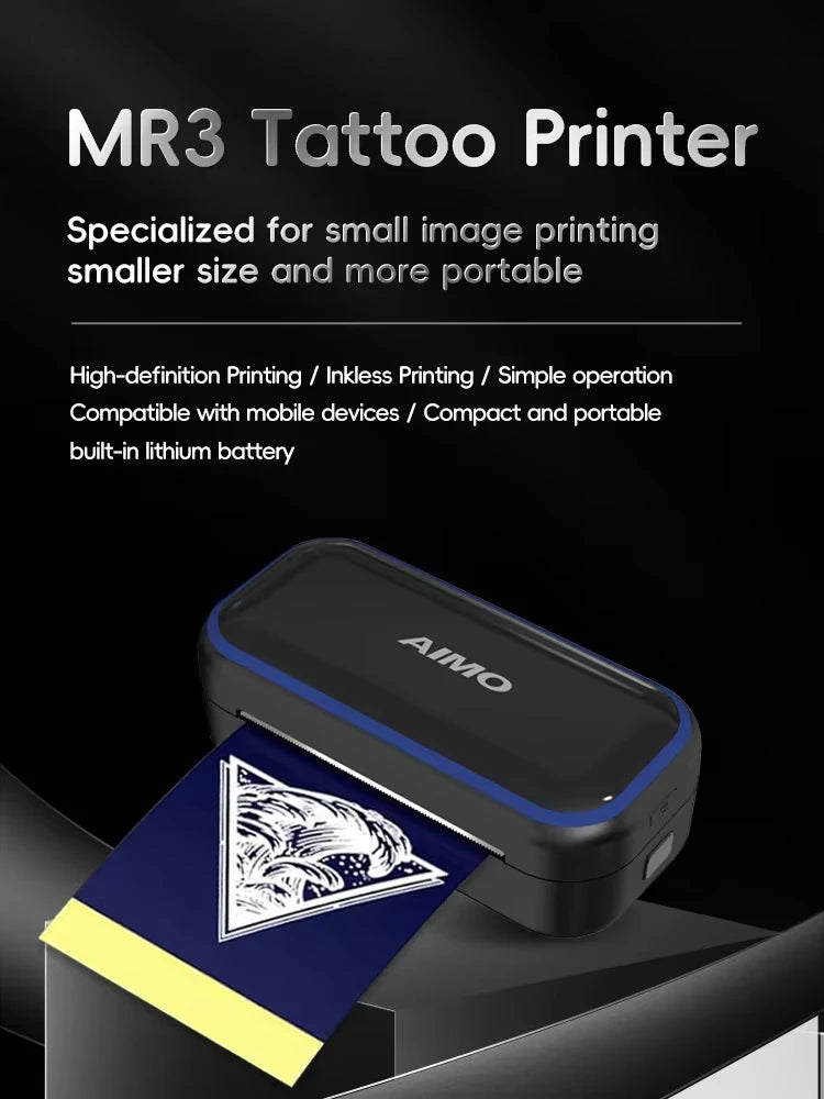 AIMO MR3 Mini Wireless Tattoo Stencil Printer Transfer Tattoo Printer with 30pcs Tattoo Transfer Paper for Tattoo Artist