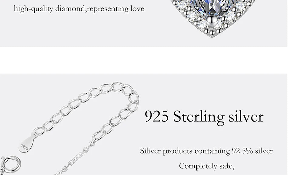 PERFANY 1CT Heart Cut Moissanite Necklace for Women S925 Pure Silver Sparkling Diamond Pendant Fashion Jewelry Party Gift