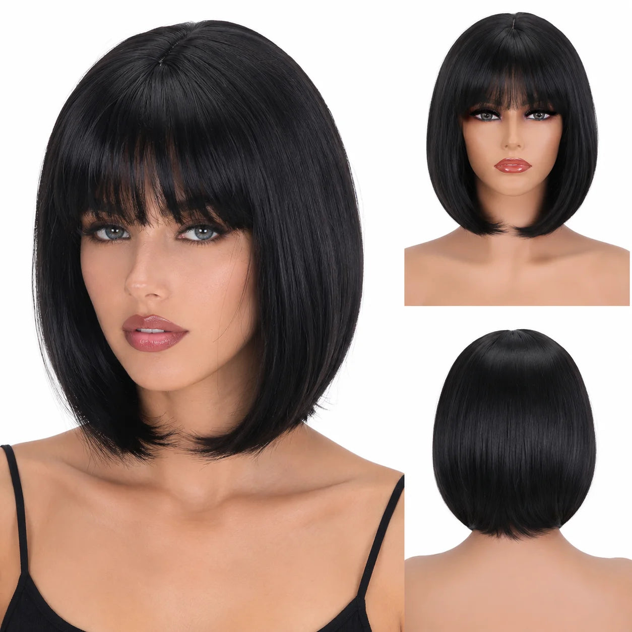 Short Bob Wig With Bangs Straight Synthetic Hair Wigs For Women Natural Look Daily Party Cosplay Heat Resistant Full 3 Color Wig