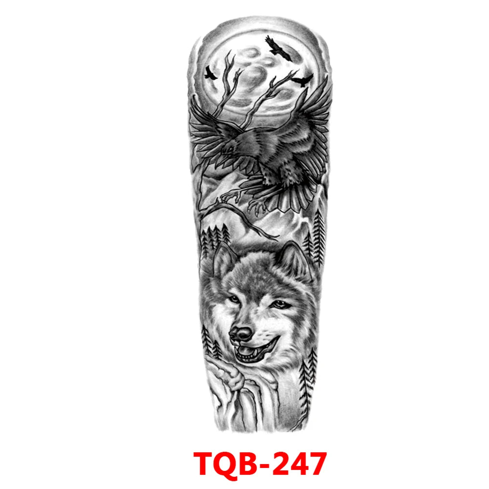 Full-arm Tattoo Stickers With The Crown Of The Virgin Of Jesus And Lion Waterproof Tattoo Stickers