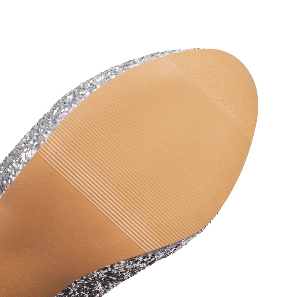2025 Summer New Shiny Sequins High Heels Women Platform Sandals Party Dress Wedding Pumps Ladies Shoes Gold Silver Zapatos Mujer