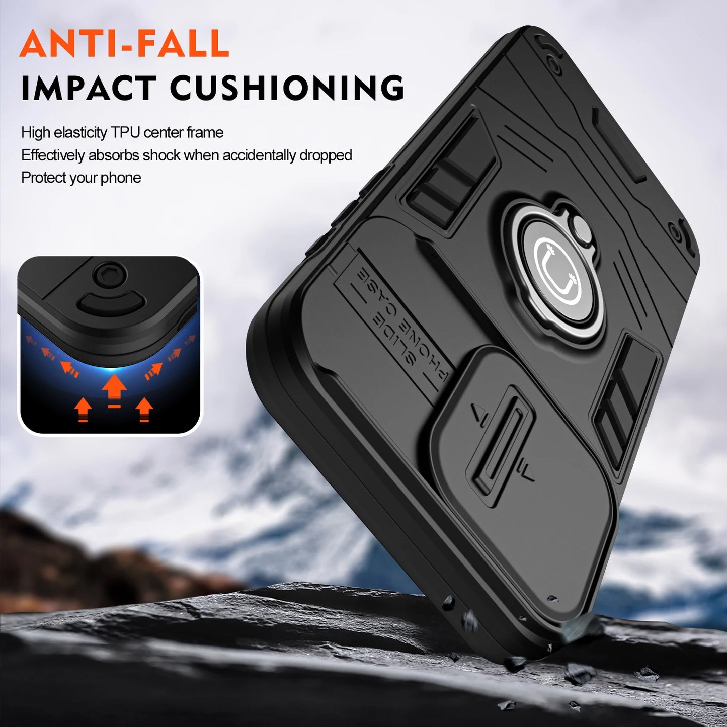 Sliding Window Metal Finger Holder Case for Motorola Moto G67 G77 G86 G56 G17 Power Shockproof Armour Camera Protection Cover