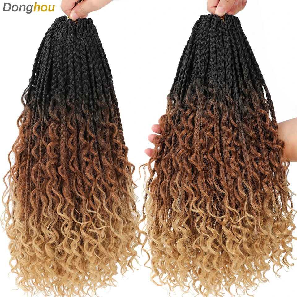 14 18 24 Inch Boho Box Braids Crochet Braids Curly Ends 1B 30 27 #4 Bug 8 Colors Ombre Goddess Bohemian Box Braids Crochet Hair