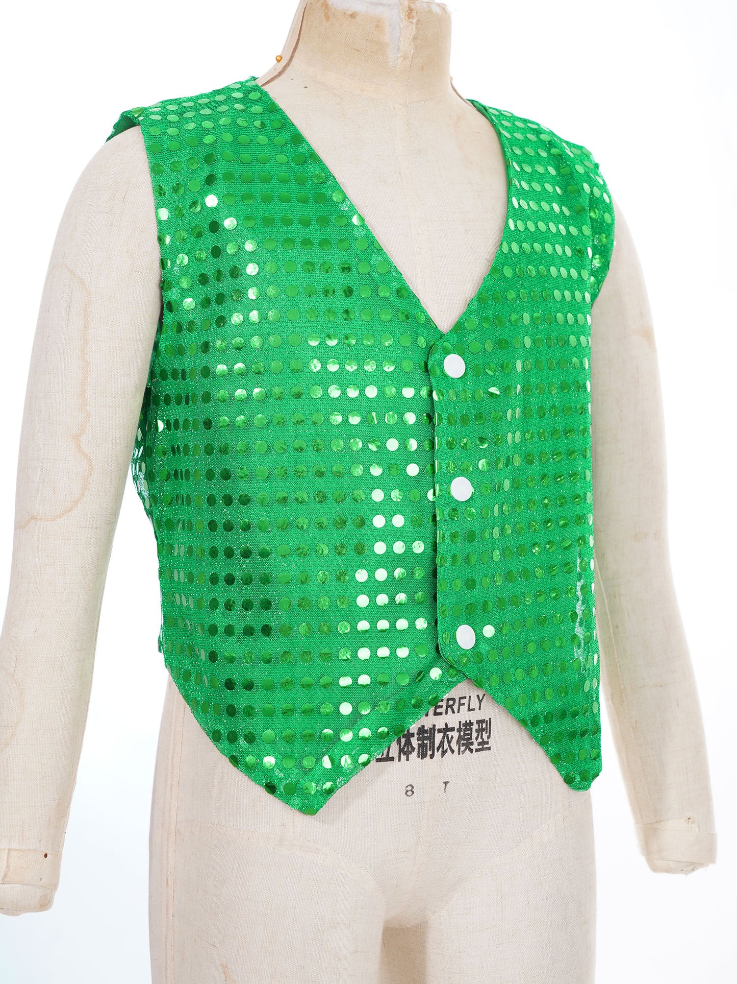 Children Boys Girls Shiny Sequin Vest Waistcoat Hip Hop Jazz Street Dance School Choir Costume Halloween Carnival Party Clothes