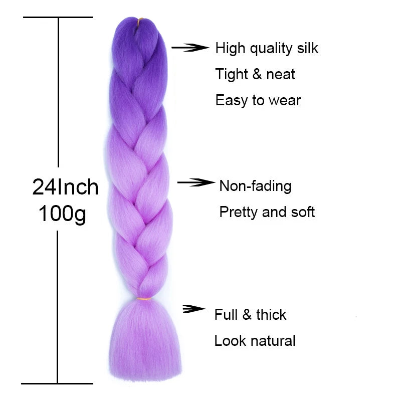Synthetic 24Inch Long Jumbo Braids Extensions Yaki Straight Braiding Hair Afro Ombre Color Hair for Women