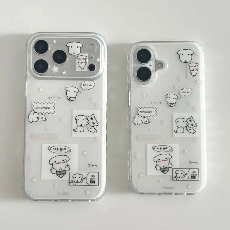 Korean Cute Big Head Puppy Polka Dots Phone Case For iPhone 17 Air 16 15 14 13 12 11 Pro Max 16e 17e X XR XS Max 7 8 Plus Cover