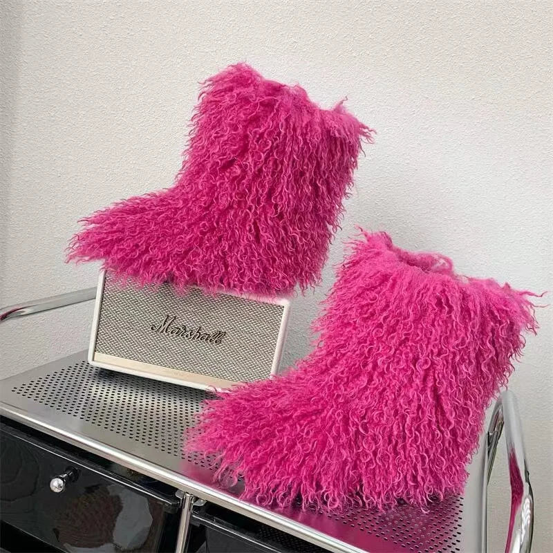 Y2K Kids Boots Winter Shoes New Faux Fur Toddler Girl Boots Fashion Colorful Fur Children Ankle Snow Boots Warm Shoes Girls