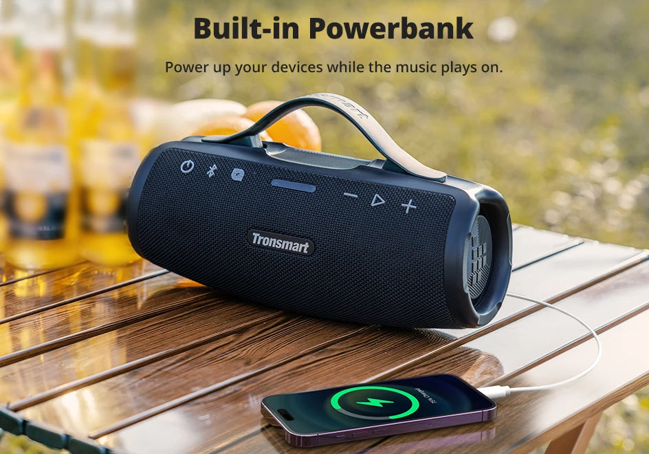 Tronsmart Mirtune S100 Bluetooth Speaker Powerful Speaker with 50W, IPX7 Waterproof, Retractable Handle, Built-in Powerbank