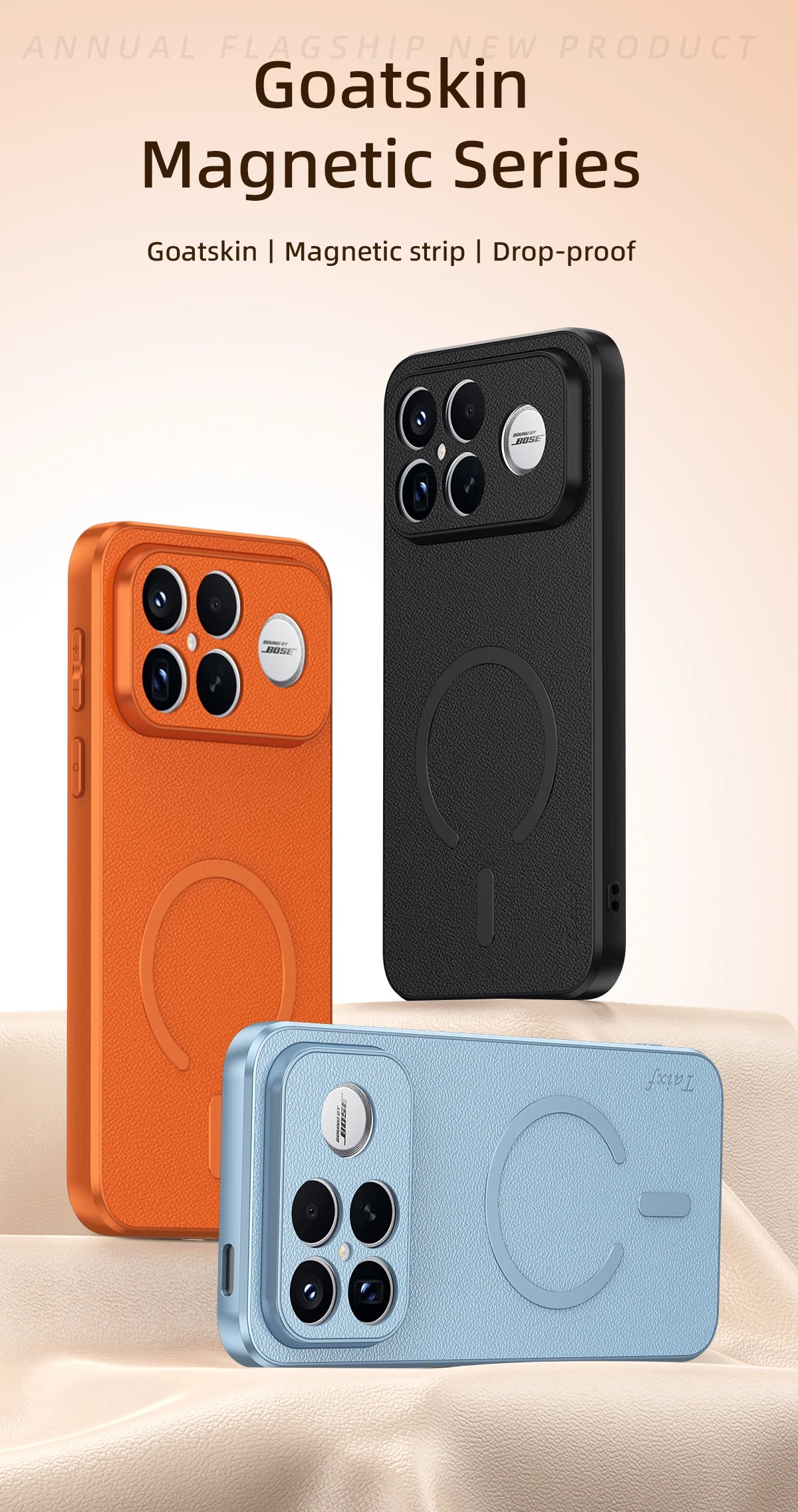 For POCO F8 Ultra Goat Leather TPU Frame Shockproof Case For Redmi K90 Pro Max Built-in Magnetic Strip Lens Protection Shell