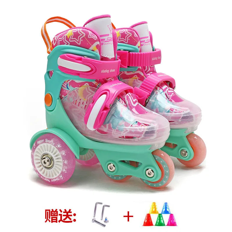 27-34 Children Skates High Elastic PU Inline Adjustable Skate Three-wheel Roller Skates For Age 2-8 Kids Beginners Skating Shoes