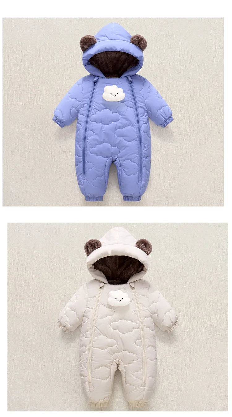 Toddler Baby Girl Boy Jumpsuit Thickened Fleece Lined Double-Layer Hooded Romper 0-2Y Cute Bear Ears Winter Warm Kids Snowsuit