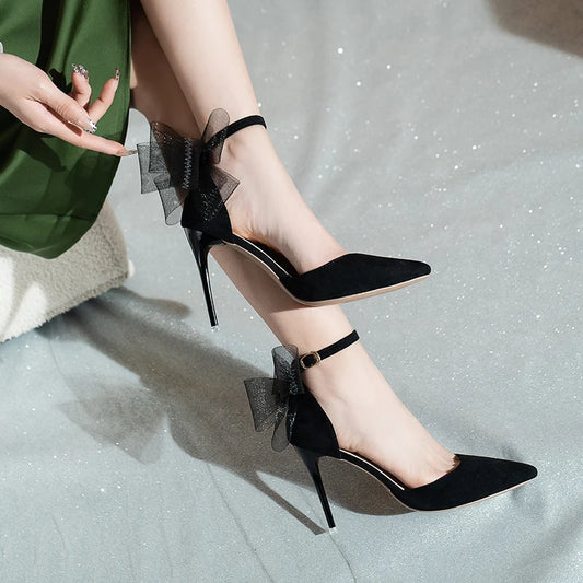 Fashion Silk Bowknot Satin Women Pumps Summer Pointed Toe High Heels Party Wedding Stripper Heels Lady Shoes Big size 45