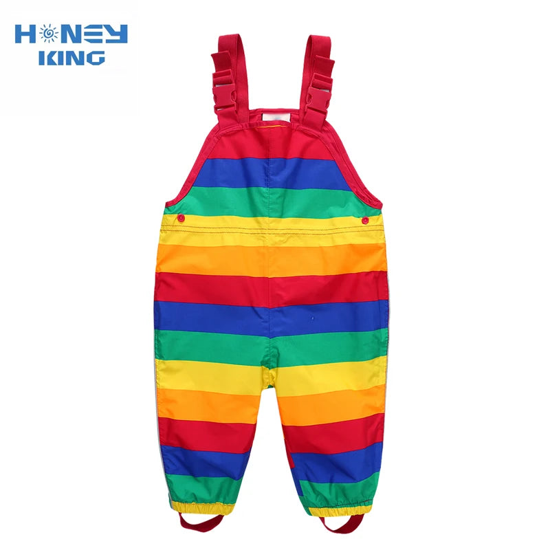 HONEYKING Kids Jumpsuit For Boys Toddler Outdoor Clothes Colorful Waterproof Rain Pants Baby Girl Overalls For Children