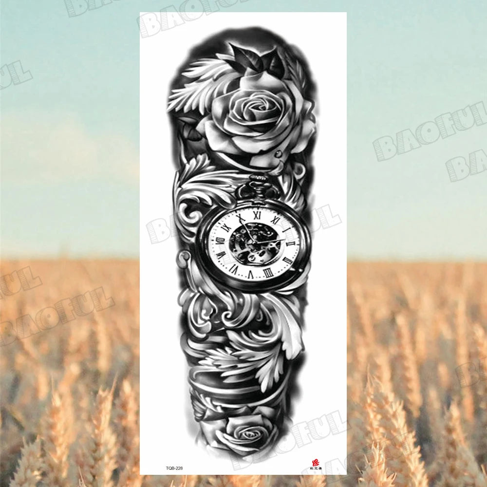 BAOFUL Full Arm Sleeve Temporary Tattoos For Women Men Realistic Wolf Lion Warrior Maori Fake Tattoo Stickers Thigh Leg Tatoos