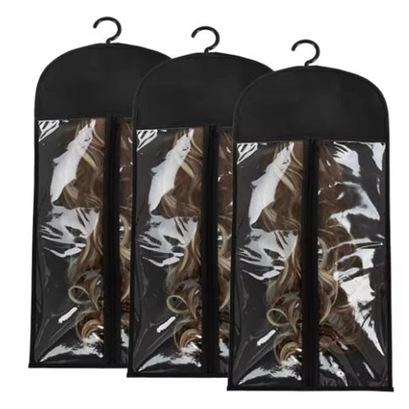1/3/6pcs Premium Wig Storage Bags with Sturdy Metal Hangers - Black Transparent Design for Multiple Wigs & Hair Extensions