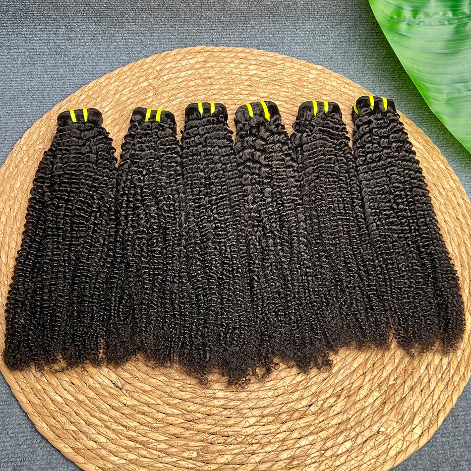 Kinky Curly 100% Human Hair Bundles Double Weft Hair Weave Extensions Natural Black Color Unprocessed Raw Virgin Hair For Women
