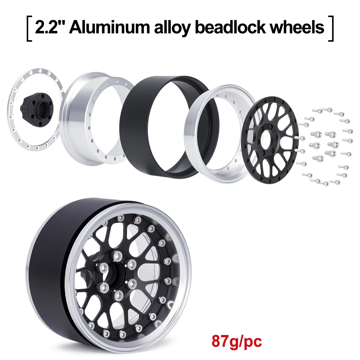 4Pcs 2.2 Inch Aluminum Alloy Beadlock Wheels Rim 12mm Hex for 1/10 RC Crawler Axial SCX10 90046 Wraith Capra TRX4 TRX6 D90