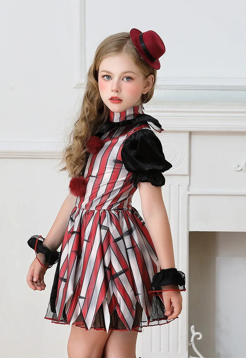 Halloween Cosplay Costumes Horror Clown Dresses Pants Headwear Clothes Sets Carnival Theme Party Role Playing Outfits for Girls