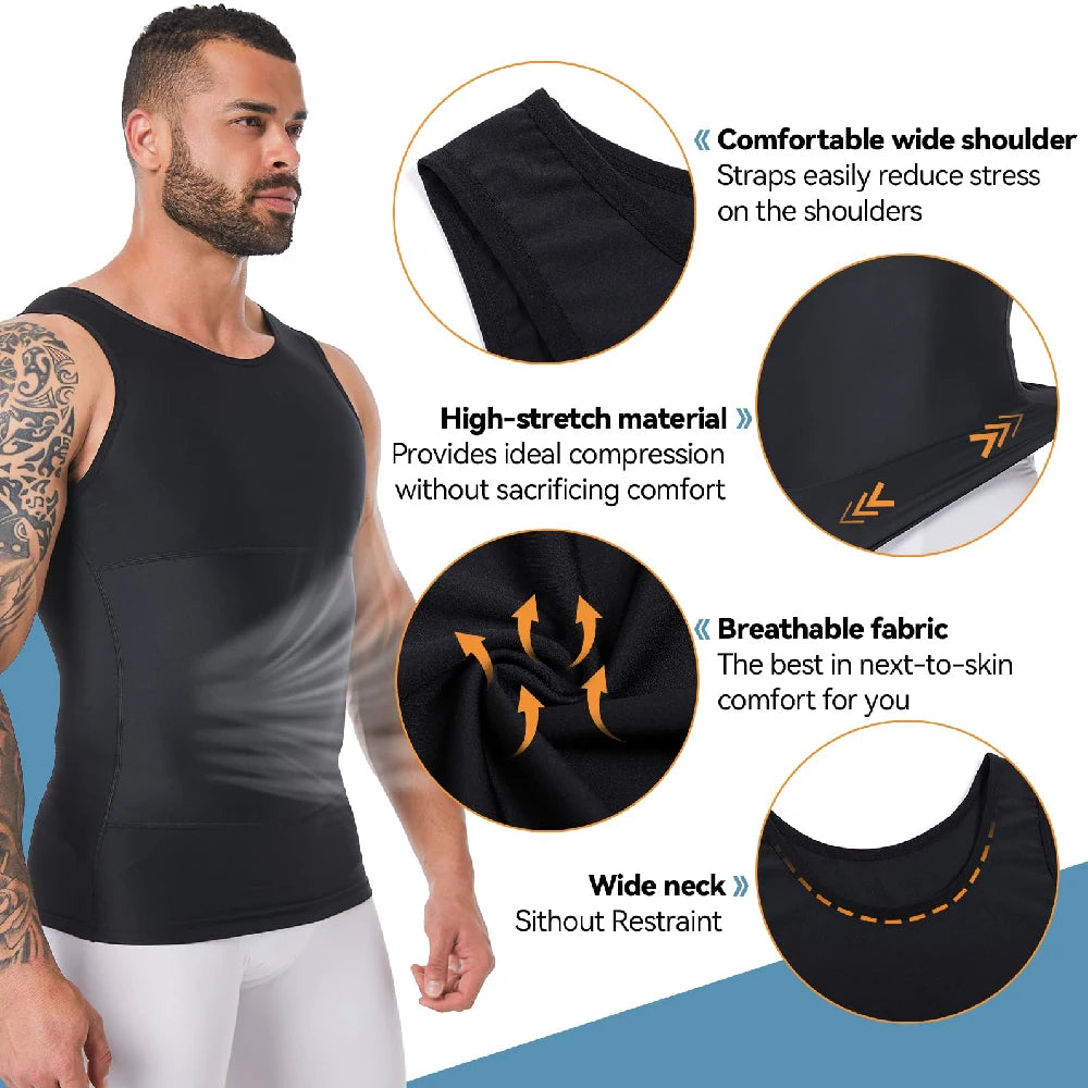 FVXVXV 1PCS Mens Slimming Compression Shirt, Body Shaper Workout Tank Top, Gynecomastia Tummy Control Undershirts