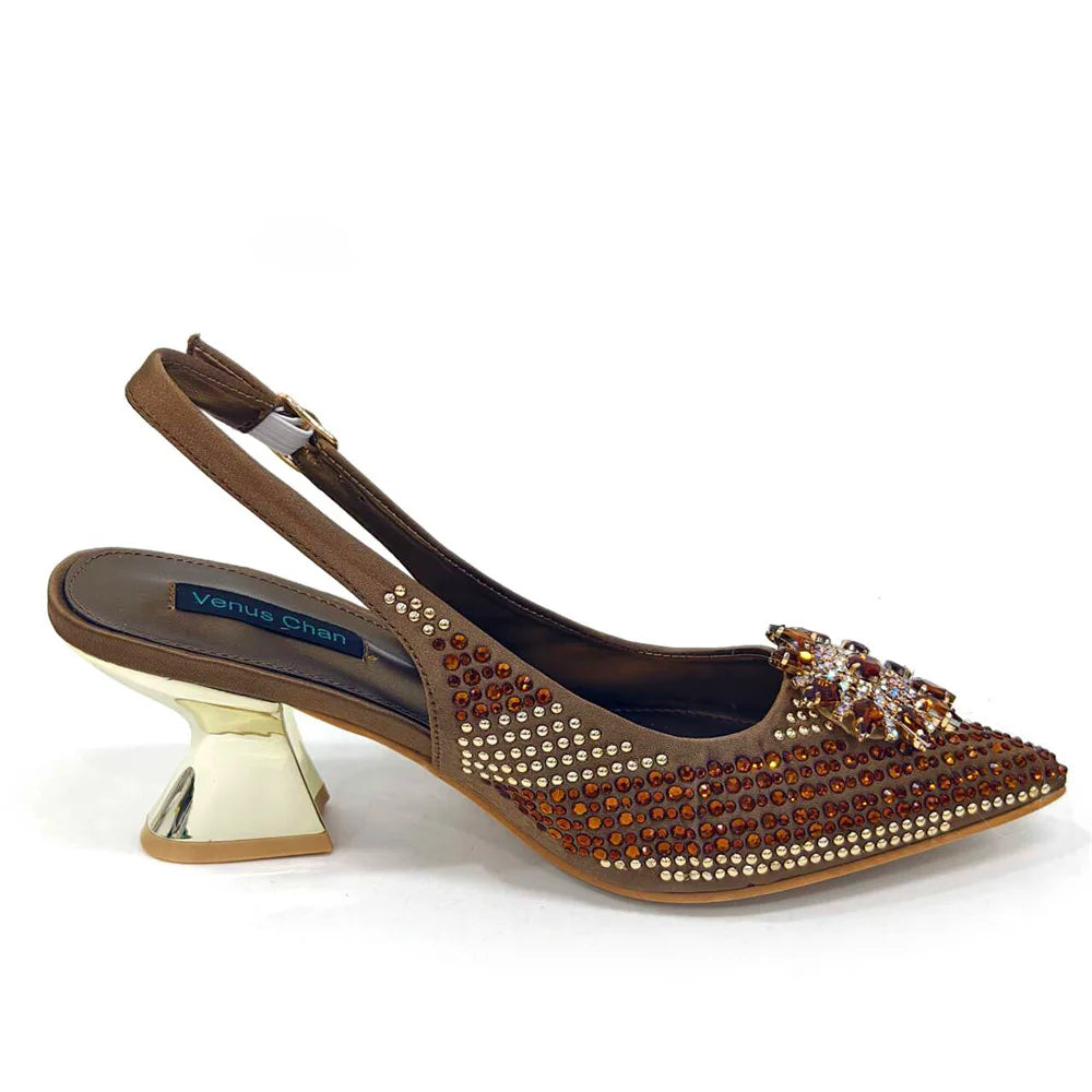 2024 New Designer Specials Italian Women Heels Shoes and Bag Set Royal Purple Color Comfortable With Rhinestone for Party