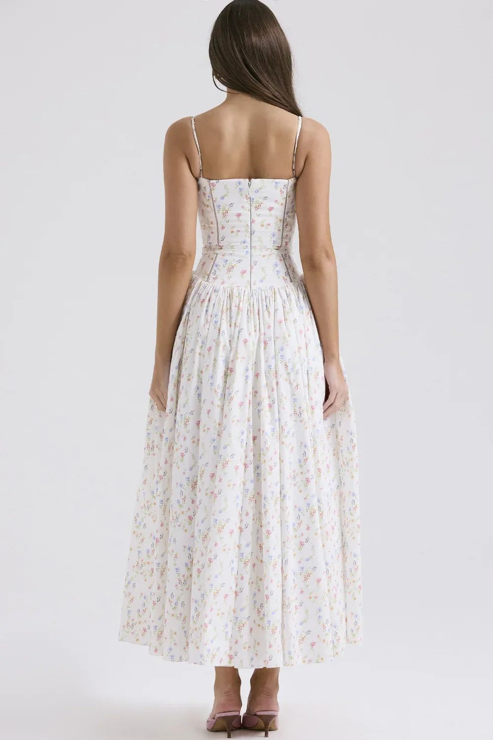 Elegant Fairylike French Style Gentle Floral Print Strapless Midi Dress Slimming Women's Fashion High End Feeling Dress
