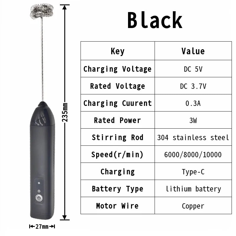 Electric Milk Frother + Egg Beater Wireless Type-C Charging 3 Speeds Mini Handheld Foam Maker Coffee Whisk Cooking Tools