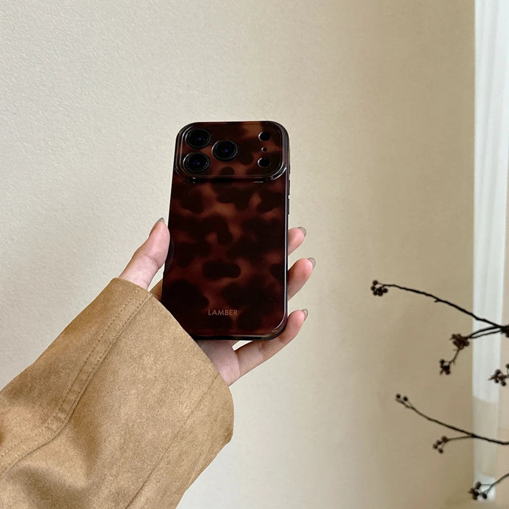 Retro Stylish Amber Color Lamber Pattern Glossy Phone Cover Case for iPhone 17 16 15 14 13 12 Pro Max Plus Air