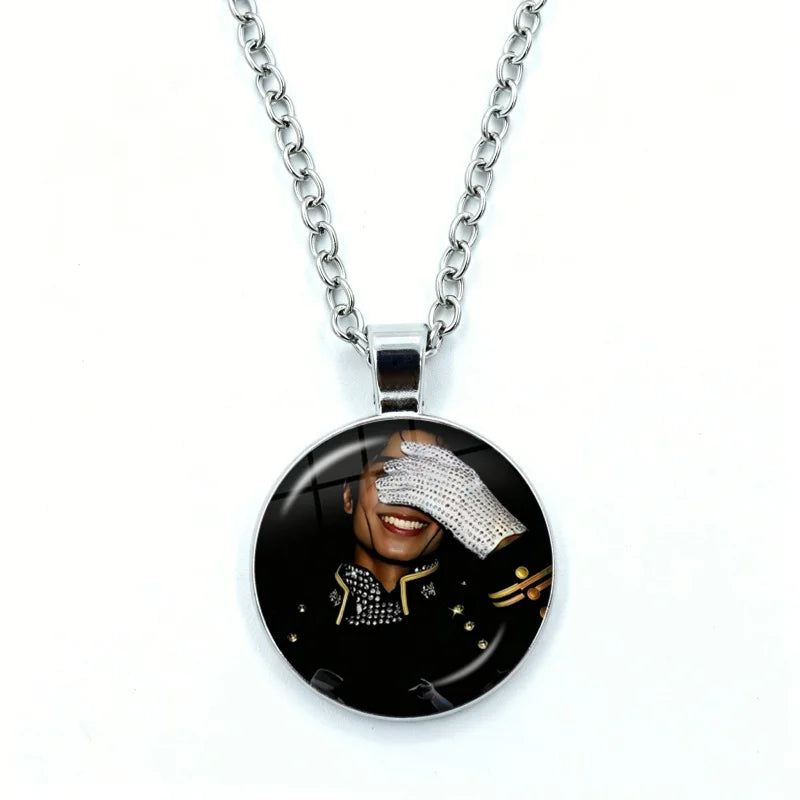 Thriller Dangerous M-Michael J-Jackson Necklace for Women Jewelry Cabochon Glass Pendant Fashion Statement Necklace