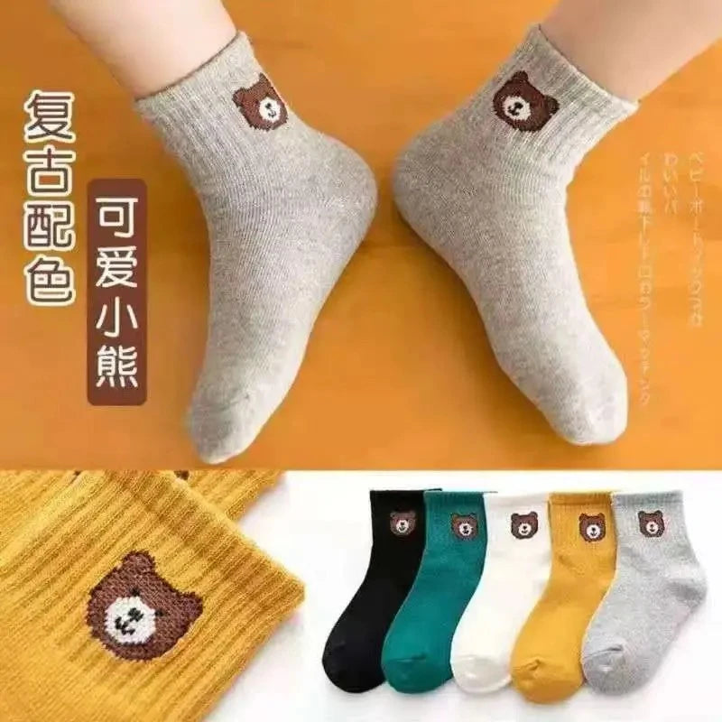 5 paires de chaussettes bébé – Douces, respirantes, motif ours mignon, idéales toute l’année