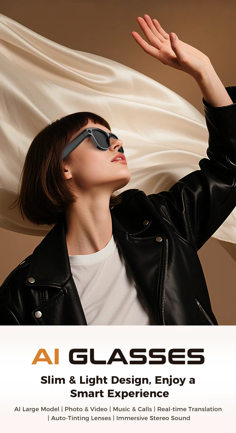 2026New 8MP 4K HD Camera AI Glasses Men 3600mAh Power Bank 32G Memory 160+ Translation Glasses Waterproof Smart Sunglasses Women