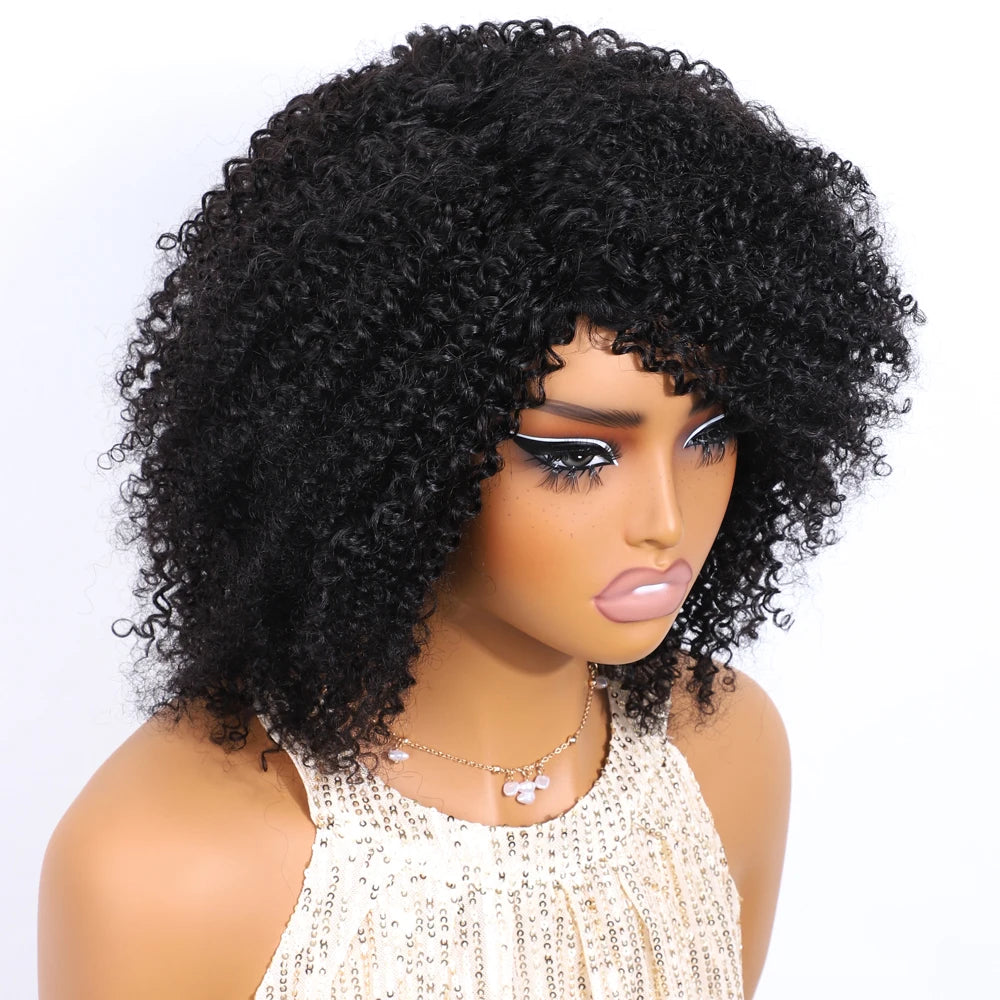 Lekker Highlight Brown Kinky Curly Bob 100% Human Hair Wigs For Women Brazilian Remy Hair Full Machine Made Clearance Curly Wigs