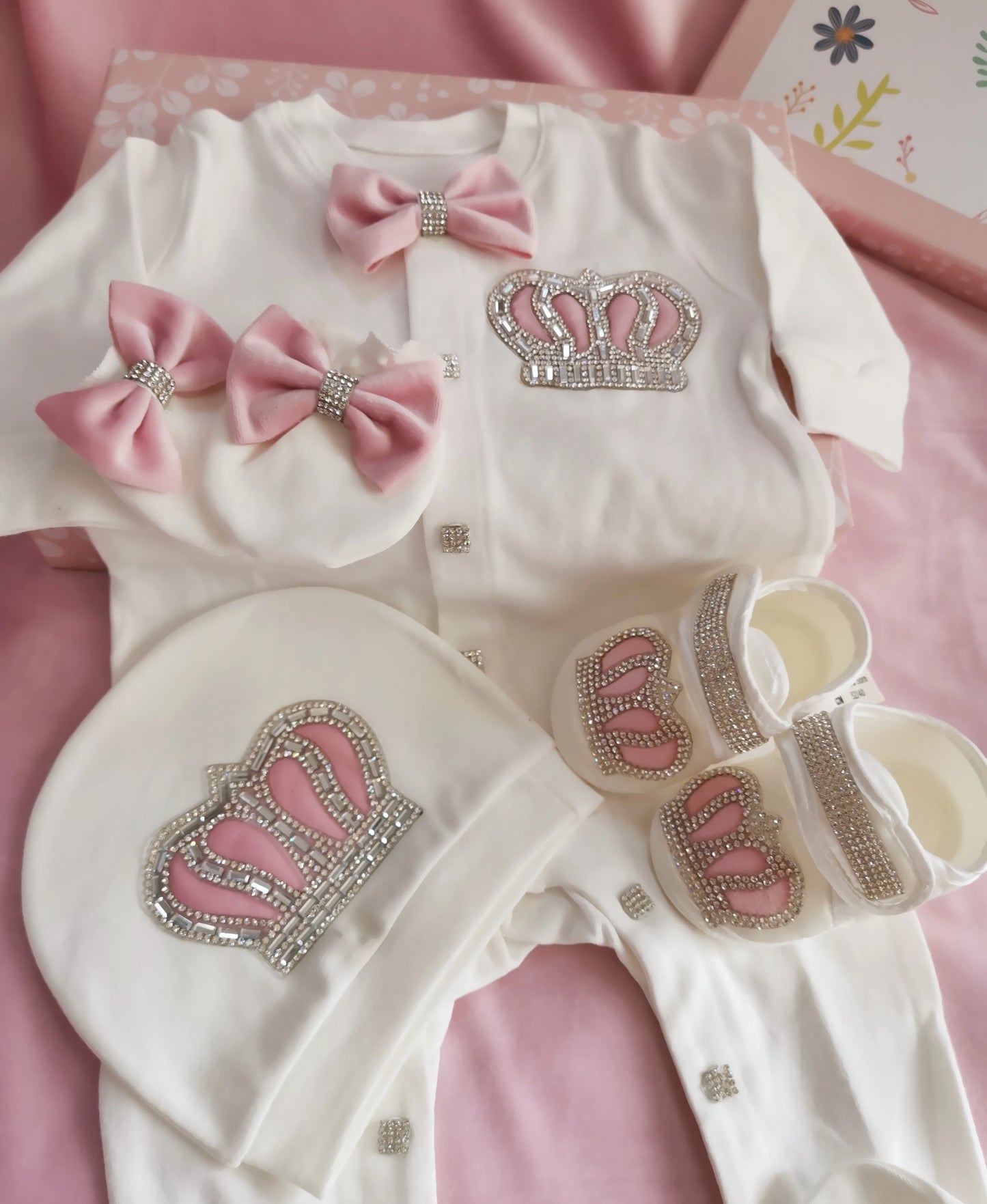 Dollbling Baptism Outfit Boy Prince Luxury Bling Christening Coming Home Romper Bonnet Set Mittens Nursery Hospital Clothing set