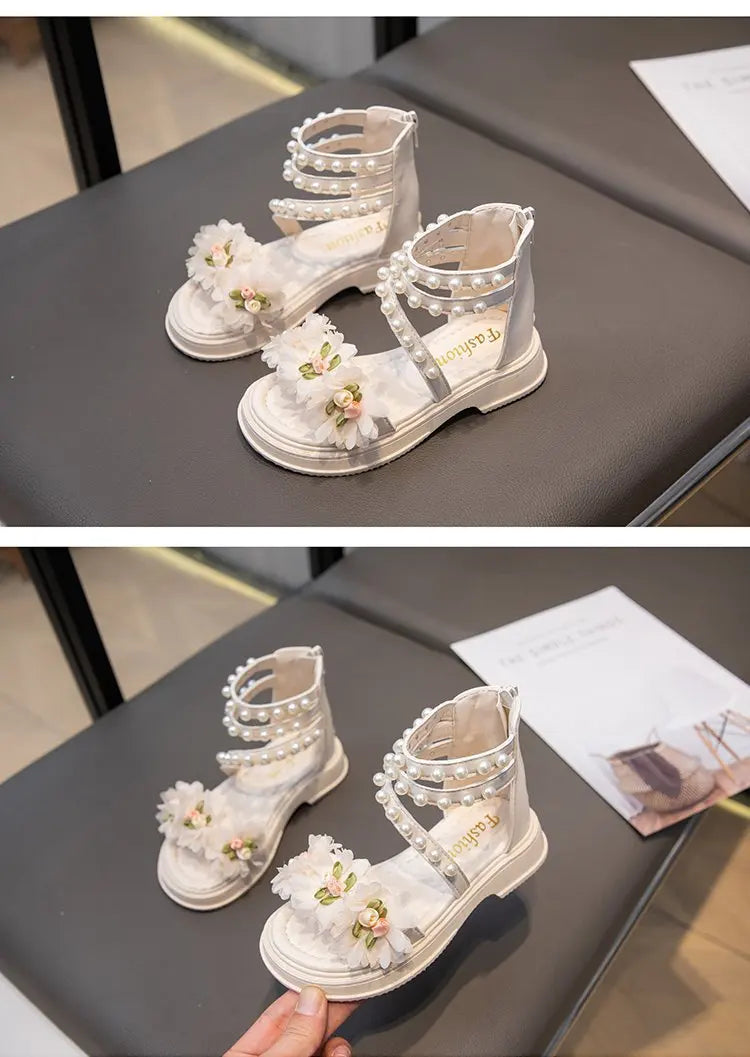 Girls Summer Sandals Soft Bottom Toe-Open Cute Princess Shoes Middle Large Children Little Girls Student Beach Shoes