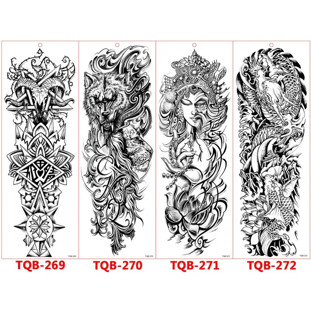 Full-arm Tattoo Stickers With The Crown Of The Virgin Of Jesus And Lion Waterproof Tattoo Stickers