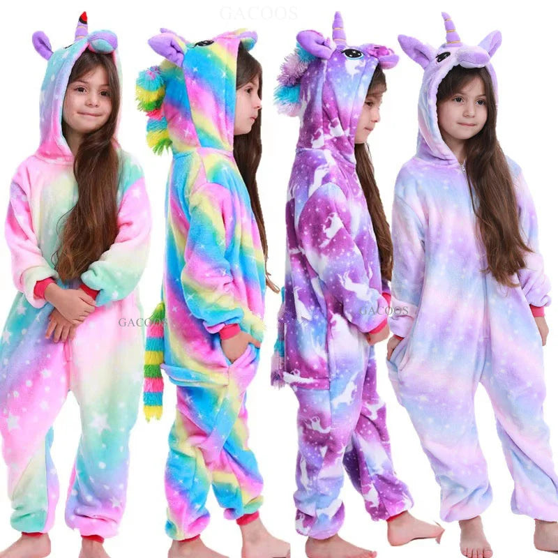 2024 Kigurumi Cat Onesie Kids Unicorn Pajamas For Children Animal Cartoon Blanket Sleepers Baby Costume Winter Boy Girl Jumspuit