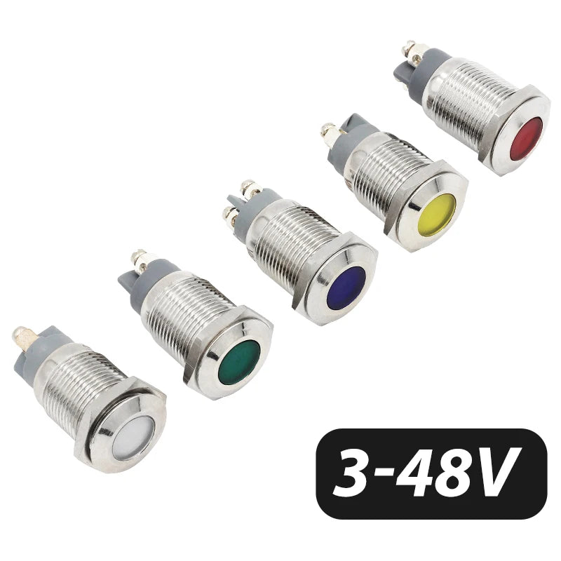 5pcs 16/19/22mm Waterproof IP67 Metal LED Indicator Light DC/AC 3-48V Signal Lamp Red Yellow Green Blue White for Car Dashboard