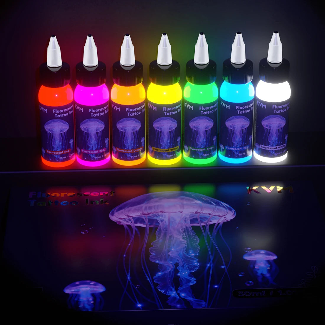 Fluorescent Tattoo Ink 30ml 7 Color Pigment Equipped with Ultraviolet Light Illumination Suitable for Body Art Tattoo Supplies