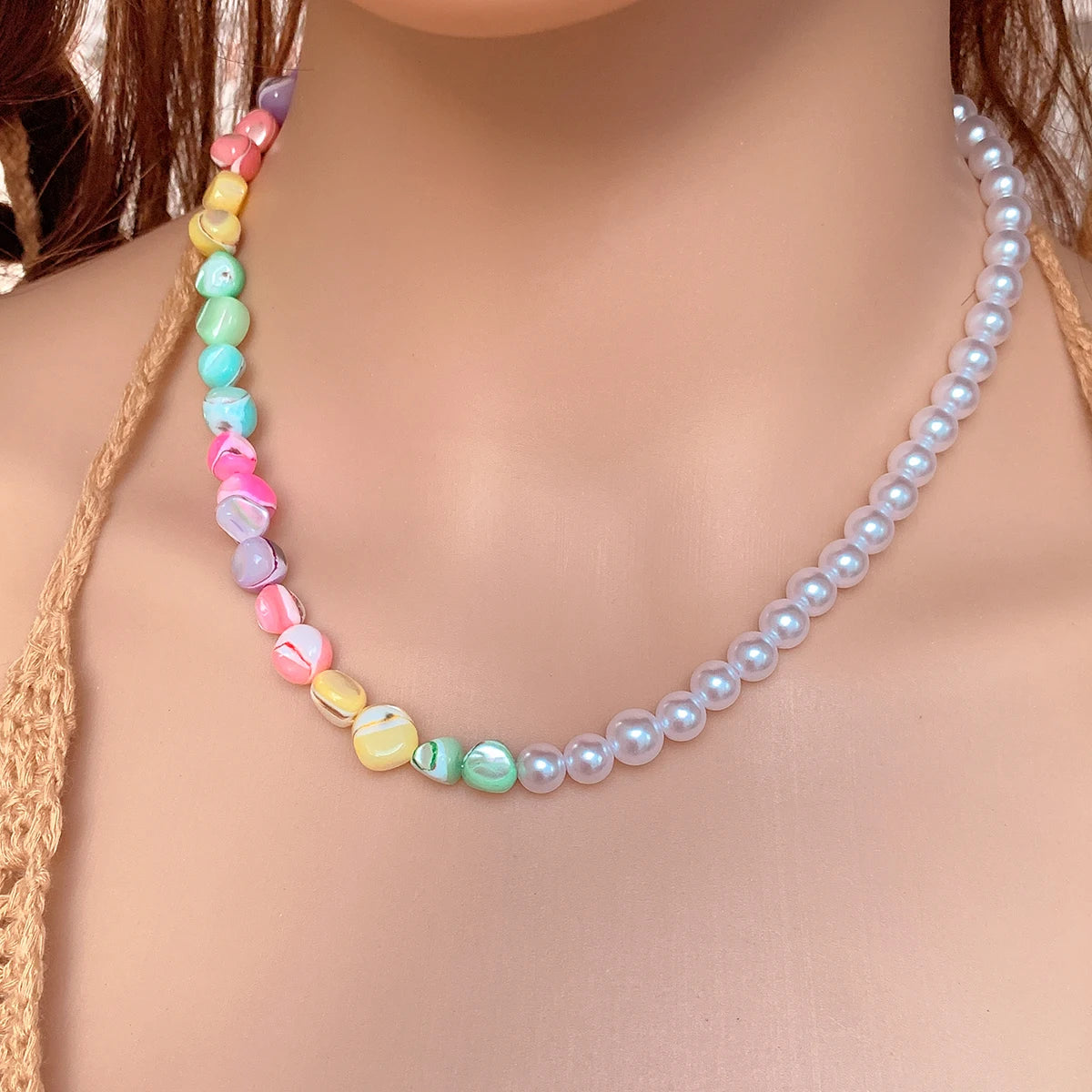 New In Trend White Pearl Necklace Choker Neck Clavicle Chain For Women Colorful Shell Beads Elegant Wedding Jewelry Girl Gift