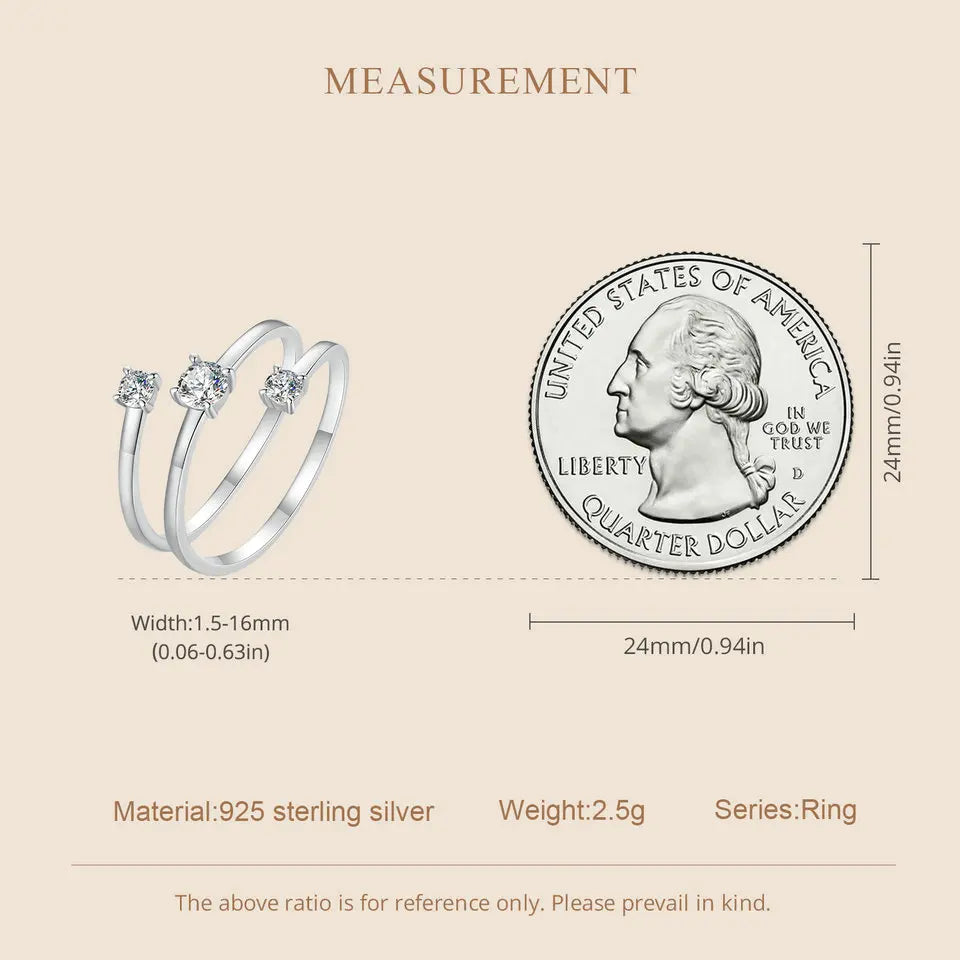 WOSTU Three layer 0.5 CT Moissanite Coiled Ring 925 Sterlin Silver D Color Moissanite Stackable Promise Wedding Ring Party Gift